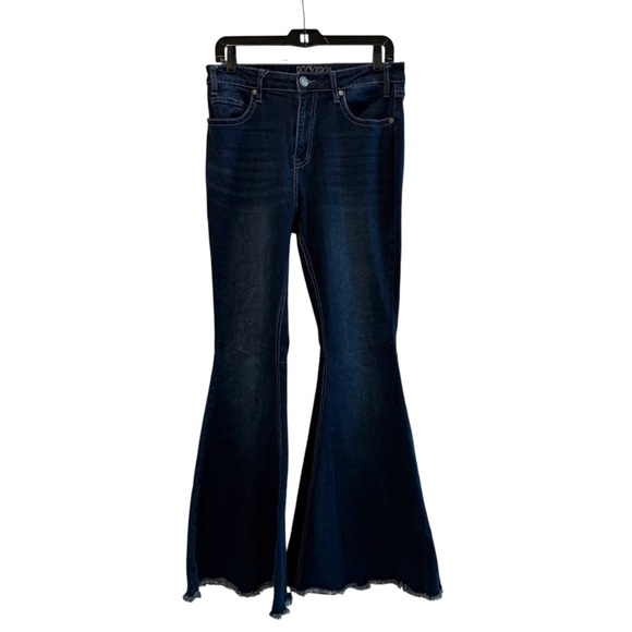 Rock and Roll Denim High Rise Flare Leg Bell Bottom Frayed Jeans Size 30 x‎ 32 - Picture 1 of 11